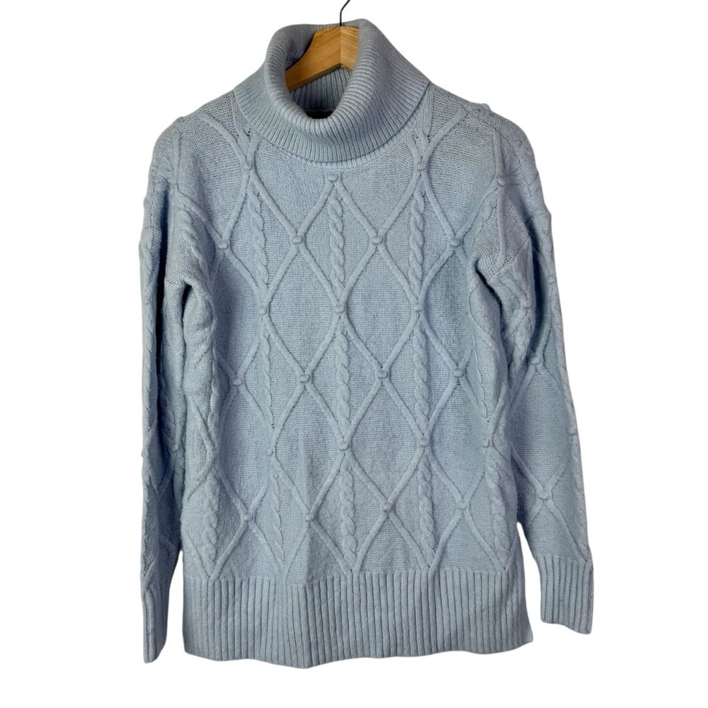 Ann Taylor LOFT Light Blue Cable Knit Turtleneck Sweater XS
